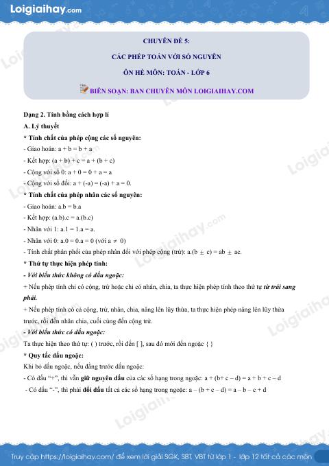Dạng 2. Tính bằng cách hợp lí Chủ đề 5 Ôn hè Toán 6